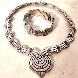 Massive Southwestern Arrow & Target Sterling Silver Necklace & Bracelet Set